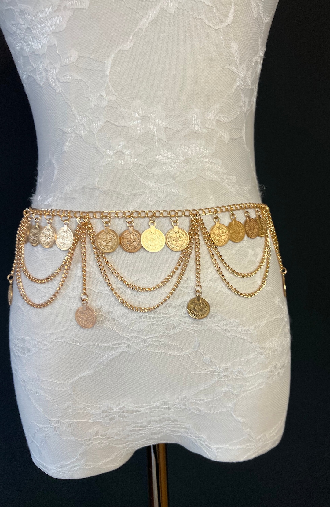 ✨ Multi-Layer Belly Chain with Coin Pendants | Adjustable Gold Waist Belt NWOT Gold Chain Belt for Women - Adjustable Waist Chain with Sun  main image 3