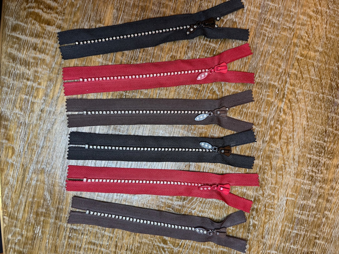 Rhinestone Zips, Closed End, Auto Lock, Black Tape, Brown, Red Tape ...