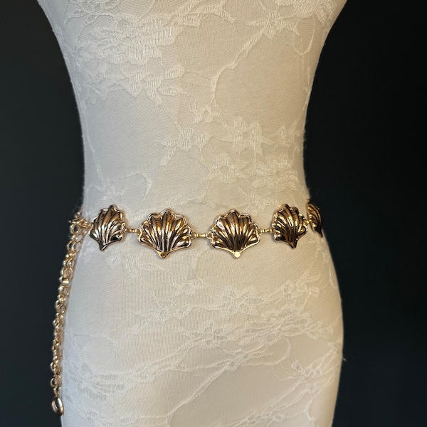 X-lange designriem met schaal, metalen ringriem, tienermaten, Britse maat 18"-60", waaierontwerp, waaiercollectie, gouden riem, zilver, resortkleding, badkleding