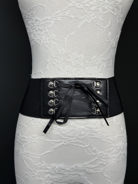 3” Belt-wide Faux Leather Belt, Black Elastic Belt, Gift 