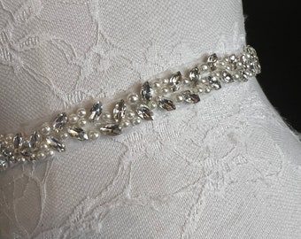 Ceinture de mariée en perles de cristal et strass, écharpe de mariée argentée