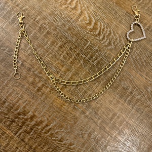 Catene per jeans a strati con cuore di strass, moda di strada, hip hop, 2 taglie disponibili, argento, 2 strati, oro, jeans eleganti, catena per borsa