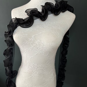 Cinta para volantes de 2,5" de ancho, elegantes volantes, ribete de encaje, negro, marfil, fácil de coser, costura de encaje con volantes de organza, vestidos, diseño FAN, moda FAN