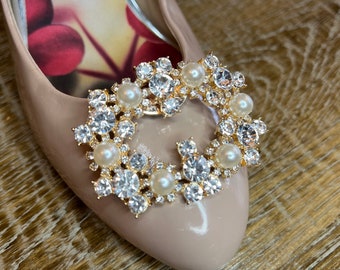 Clip per scarpe con perle con strass, clip per borsa, sposa, damigella d'onore, festa argento oro