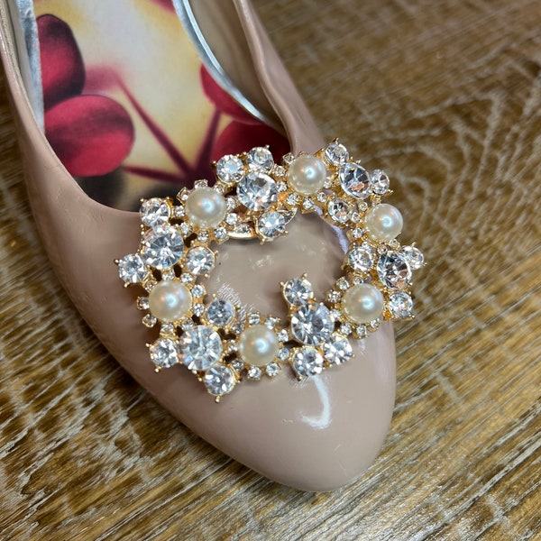 Rhinestone Pearl Shoe Clip, Bag Clip, Bridal, Bridesmaid, Party Silver Gold