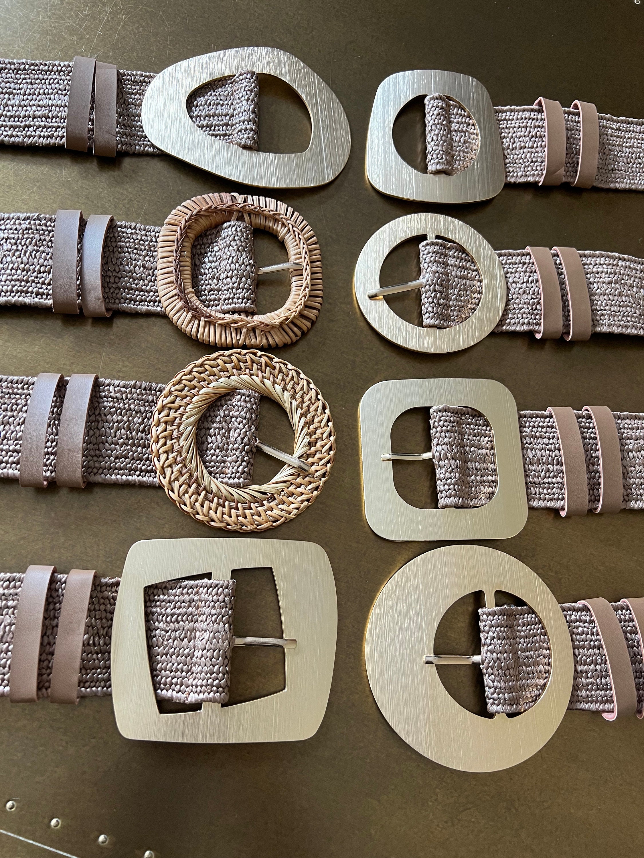 Mocha Boho Raffia Elasticated Belts, Fashionable Vintage Belts, Natural Raffia Belts, UK 6-20 Eco Friendly Belts 8 Buckles 15 Colours