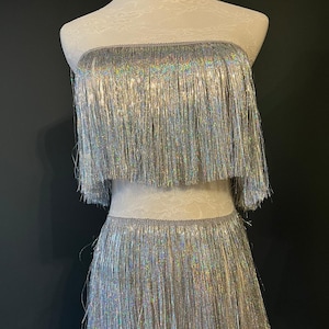 Fleco ancho de 8", 17 colores, flecos de oropel, flecos de borlas, recorte de trajes de baile, ropa, artesanía, alta calidad, plata iridiscente