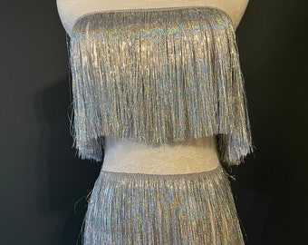 Iridescent Silver Tinsel Fringe, 8" Wide, Dance Costume Trimming, 17 colour options