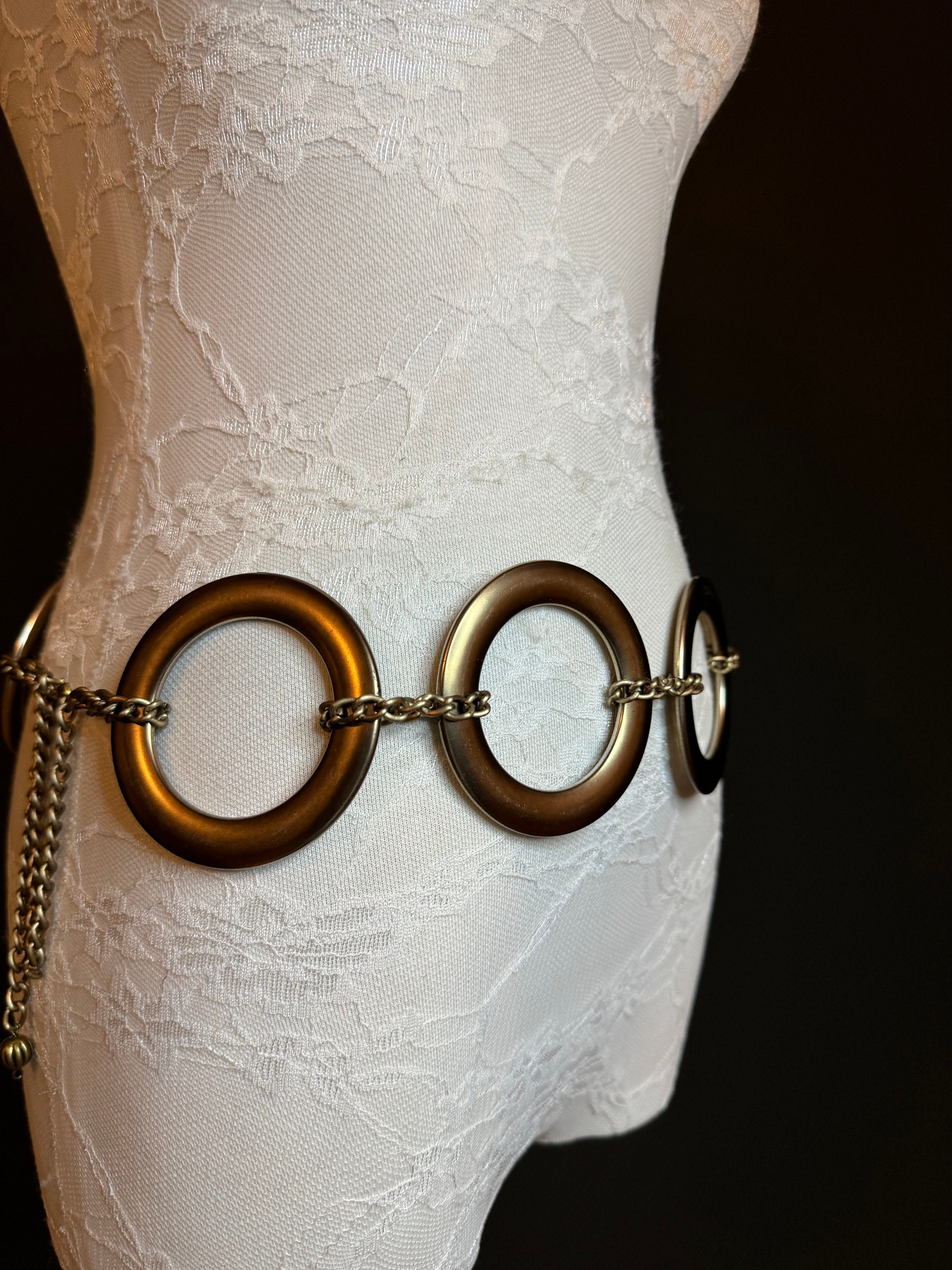 Vintage leather Waist Belt with Gold Chain Ring Buckle FINAL SALE: RING LEADER CHAINED BELT – Pebby Forevee main image 3