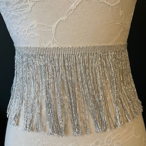 Lurex-franje, 15 cm breed, franjeversiering, 15 cm brede franje, zilver, goud