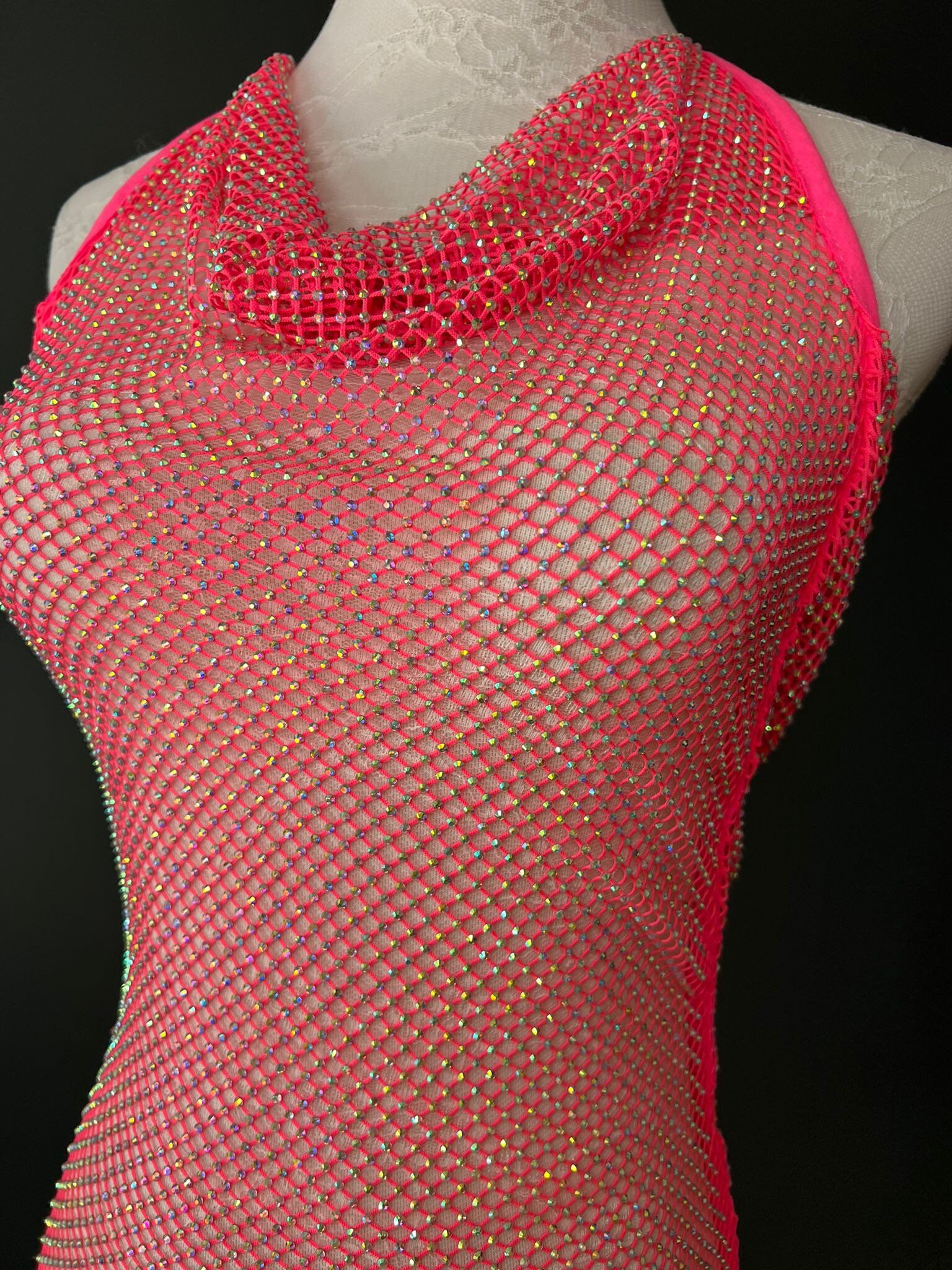 Neon Pink Rhinestone Fishnet Dress, Diamant Mesh - Etsy