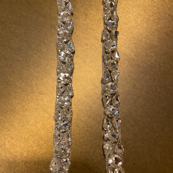 Loose Rhinestone Diamante Chain, Trim, Wedding, Dresses, Belt Bridal Bead Appliqués, Silver, Gold, Rose Gold, Heat Seal, 1.5cm Wide Jewels