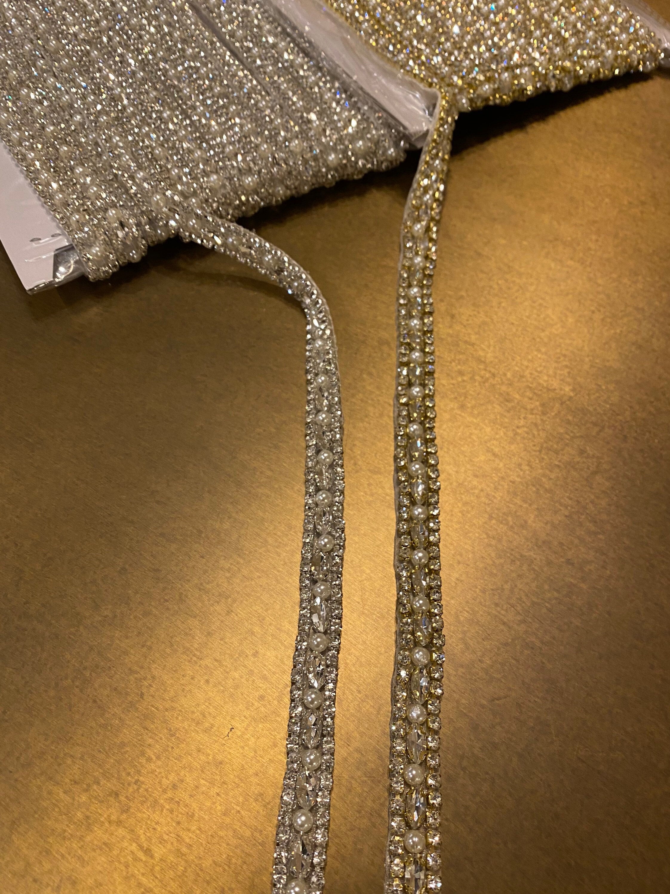 Loose Rhinestone Diamante Chain, Pearl & Rhinestone Trim, Wedding, Dresses, Belt Bridal Bead Appliqués, Silver, Gold, Heat Seal