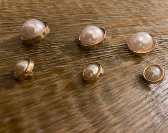 3pcs, Gold Metal Pearl Buttons, 18L, 34L, 12mm, 18mm, High Quality Metal Base, Gold, Pearl, Shank Button