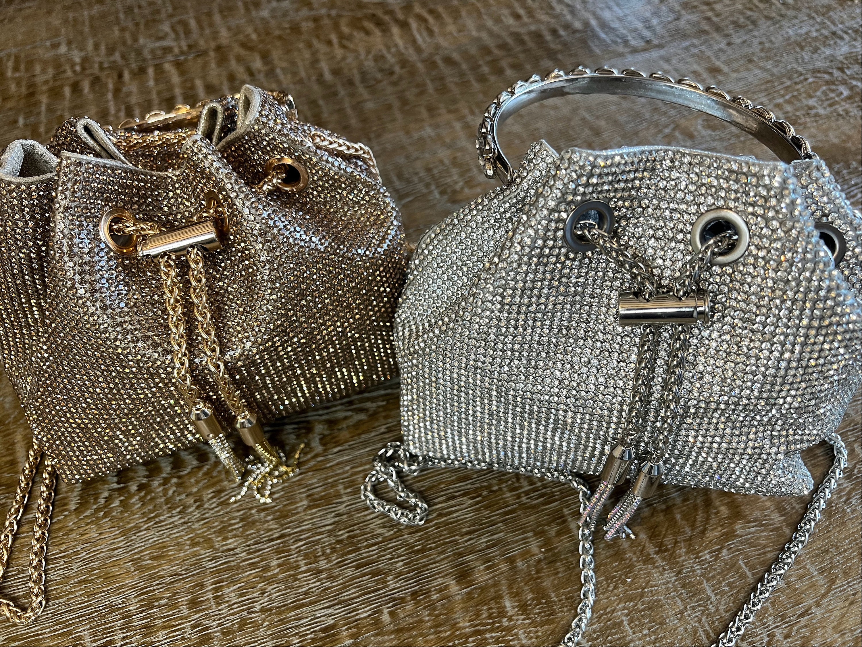 Rhinestone Handbag Jewel Bucket Bag Handmade Rhinestone Diamante Handbag Silver Gold Crystal Mesh Bag With Crystal Handle Satin Lining Etsy