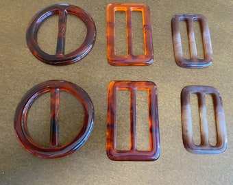 Buckles, Tortoiseshell Buckles, Horn Buckles, Round, Rectangle, 2” Bar, 1.5” bar