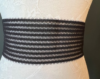 7cm Wide Fancy Black Elastic, Belt & Dress Trim
