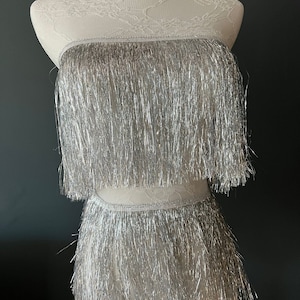 Franges argentées de 20 cm (8 po.) de large, Argenté, 15 couleurs, Accessoire pour costume de danse, Franges en métallisé, Franges argentées, Vêtements, Créations manuelles, Haute qualité