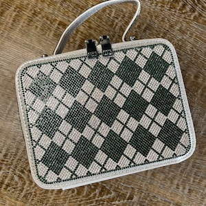 Grün Silber Karierte Diamante Handtasche, Langer Griff Doppelseitig, Geschenk, Elegante Tasche