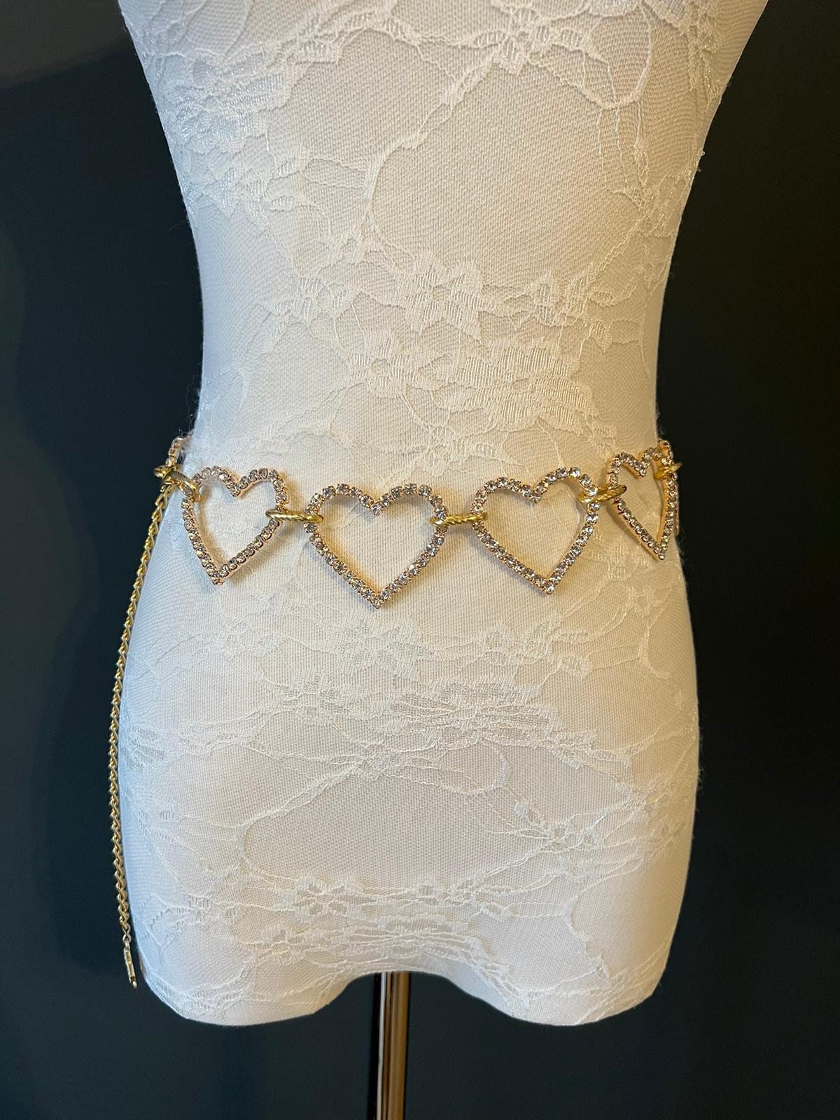 X-long Belt, Rhinestone Heart Belt, Diamanté Belt, Fashion, Hearts