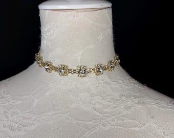 Jewel Rhinestoe Choker, Gold Choker Necklace, Bridal, Elegant, Gift