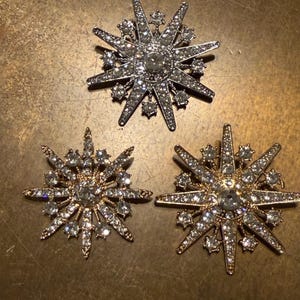 Rhinestone Brooch, 1.5”, 1 3/4” Size, Star Brooch, Diamanté Brooch, Silver, Gold, Jewel Brooch, Gift, Quality Brooch, Snowflake Brooch