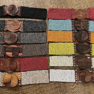 Belt, Handmade, Bohemian Elastic Belt, Hippie Elegant Belt, Ethically Made Belts, Wooden Belt, Stretchy Bead Belt, Fashion Belts