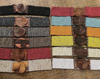 Belt, Handmade, Bohemian Elastic Belt, Hippie Elegant Belt, Ethically Made Belts, Wooden Belt, Stretchy Bead Belt, Fashion Belts