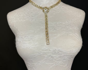 Rhinestone Diamanté Fan Necklace, Premium Quality