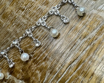Rifiniture con frange e catena di perle con strass, catena in argento diamantato, abiti da sposa, abbigliamento, artigianato, borsette, borse