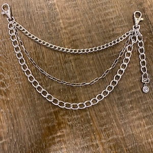 Chain for Trousers and Jeans, Double Ring With Leather, Thick Chain, Silver  Color 75 Cm. Key Chain, Gift Chain 