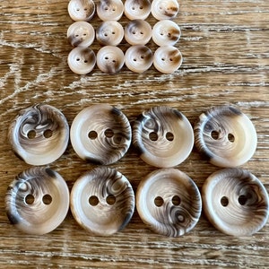 6 pezzi, Bottoni in corno, 25 mm, 15 mm, 12 mm, Bottoni in corno a 2 fori, Beige, Marrone, Bottoni