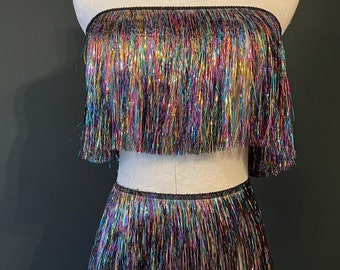 8” Wide Fringe, 17 Colours, Tinsel Fringe, Tassel Fringe, Dance Costume Trimming, Clothing, Crafting, High Dense Quality, Multi-Colour