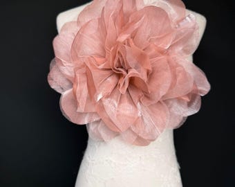 Oversized Large Organza Corsage Flower, Blush Pink , 5 colours, 11”, 27cm