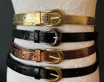 Cinturón, cinturones de 2 cm, cinturones estrechos, cinturón de vestir, cinturones de patente, cinturón de cuero sintético