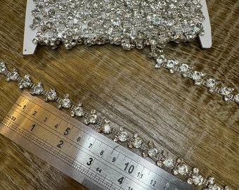 Rhinestone Diamanté, Stunning Chain Trim, Beaded Applique For Wedding Dress, Dancer, Prom, Dresses, Bridal Belt, Bridal Garter, Silver