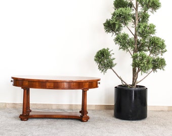 Empire style coffee table with 2 side drawers in walnut, Italy, 1940s