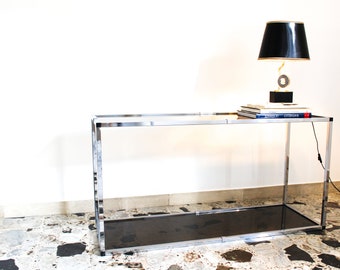 Console in chromed metal and smoked glass, Italy, 1970s