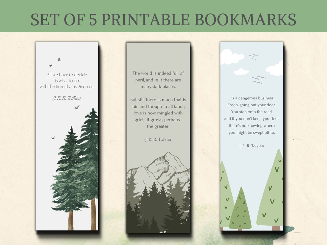 Lotr Printable Bookmarks Lord of the Rings Book Quote Tolkien Gifts Set ...