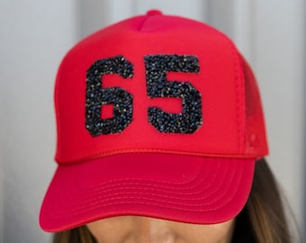 Truckerhoed met strass cijfers, gepersonaliseerde sportbalpet
