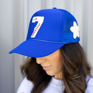 Baseball Chenille Patch Hat, Sports Number Trucker Hat, Varsity Letter Trucker Hat, Personalized Game Day Ball Cap, Baseball Mom Hat
