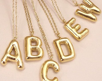 14K Gold Balloon Initial Necklace, Initial Bubble Necklace, Monogram Bubble Necklace, 14K Balloon Letter Initial Pendant