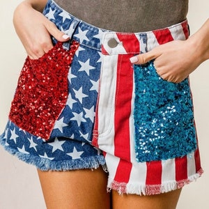 Sexy American Us Flag Mini Shorts Jeans Hot Pants Denim Low Waist Washed  Distressed Short Jeans Esg14027 - China Sexy Short and Denim Short price