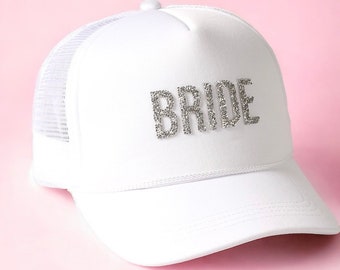 White Bride Trucker Hat, Embellished Wedding Cap - Etsy display picture 2