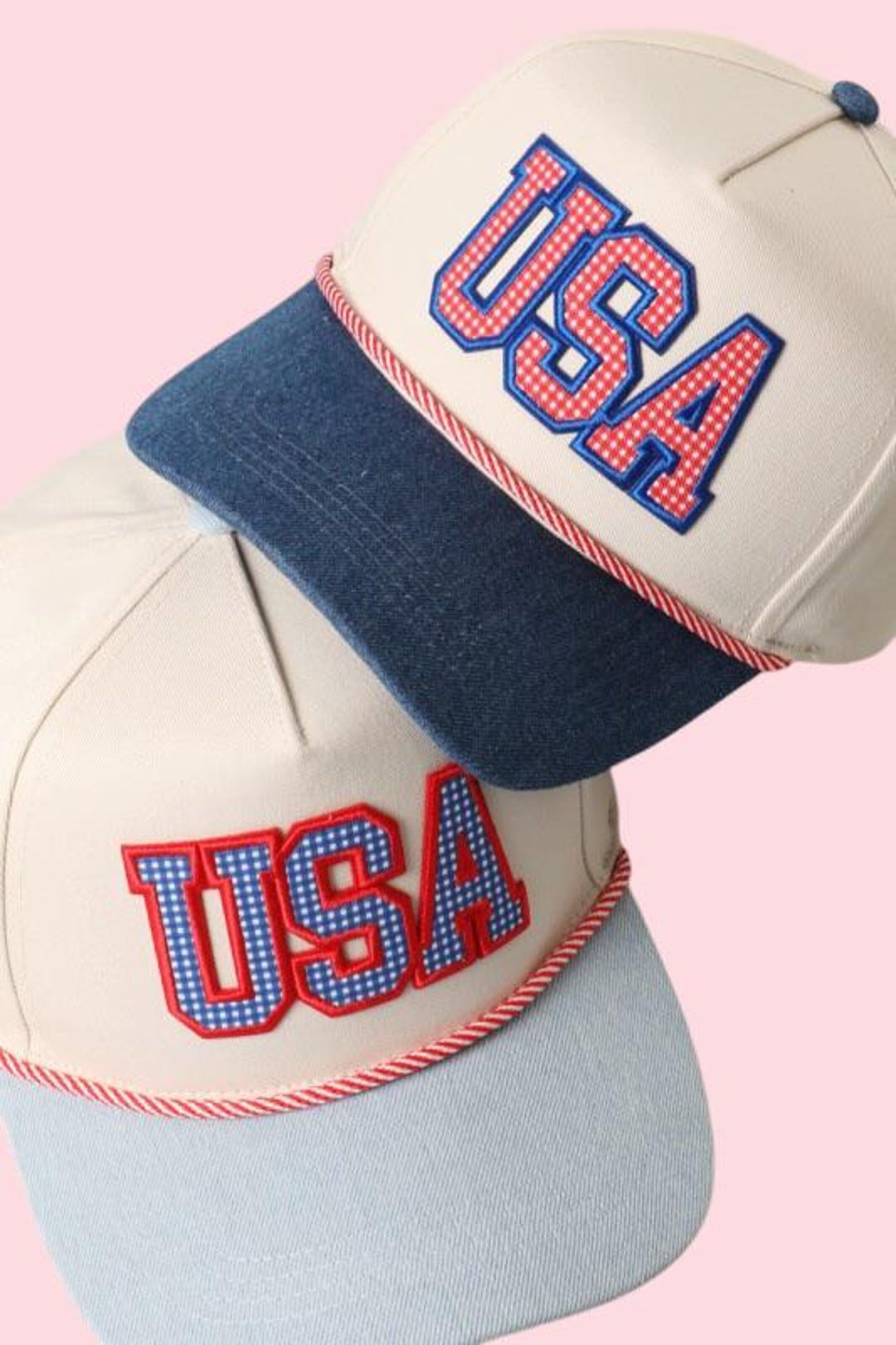 USA Denim Gingham Patch Trucker Hat, Patriotic Hat for 4th of July - Etsy