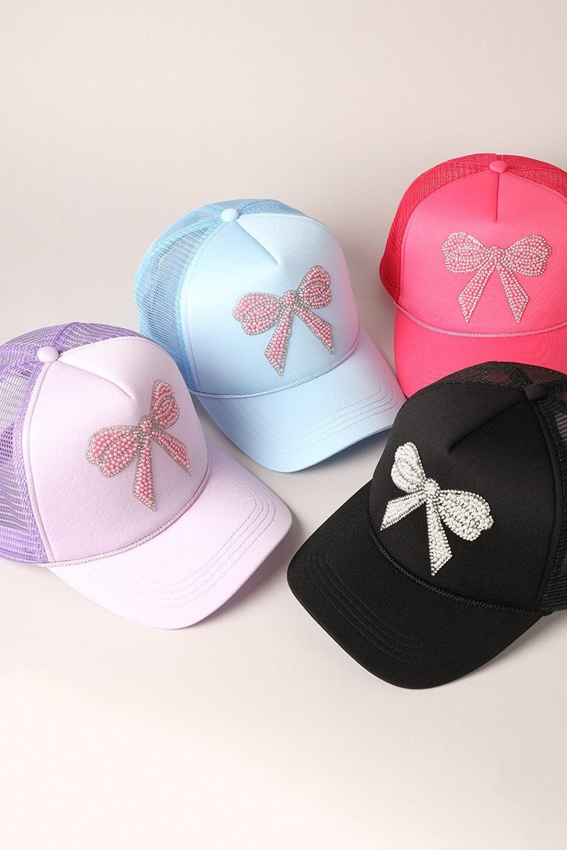 Custom Trucker Hat | Sweet Bow Serenade Red Sequin Bow Checkered Foam Trucker Hat – The Vintage Leopard main image 4