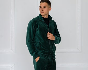 Velour Tracksuit, Velour Men Leisure set, Streetwear, Two Piece Velour Set, Green Striped velour, 90's