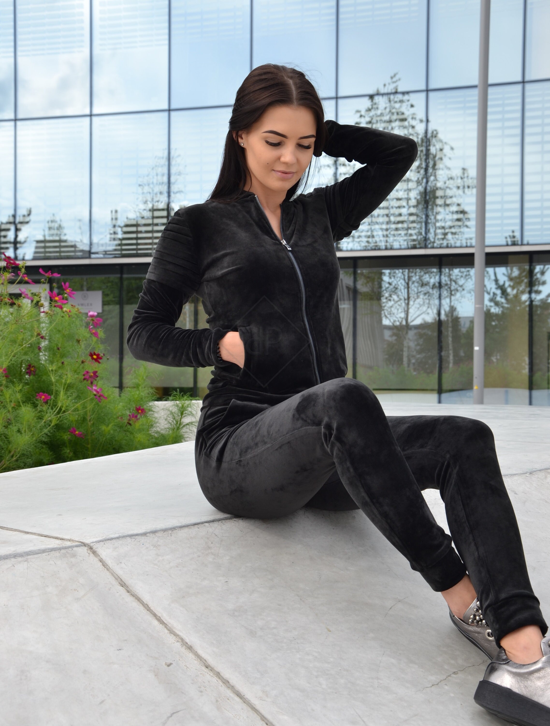 Black velour tracksuit womens cheap