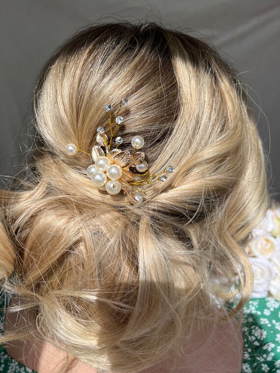 Braut Haarnadeln Set – 2er Pack, Mit Opal-Perlen & Kristall, Blatt-Design, Für Hochzeit, Abendparty