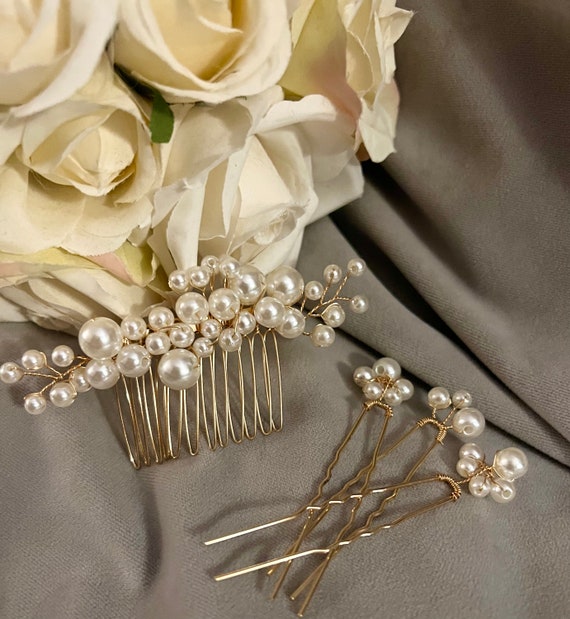 Pearl Bridal Hair Comb & Pin Set: Wedding Hair Accessories  display picture 2